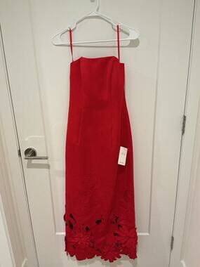 LEO LIN Rayna Appliqué Strapless Maxi Dress Rosa Red Women’s Size 4 NEW WITH TAG